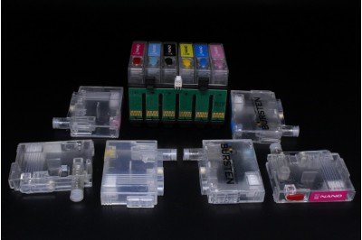 СНПЧ для Epson T59, T50, R290, R270, RX690, RX610, RX590, R390, 1410 [T811N-T816N] бесшлейфовая BURSTEN (НАНО III,SC21) единая чиповая рамка, кнопка обнуления, 2 перезаправляемых контейнера на каждый цвет, с ПОЭТАПНЫМ сбросом
